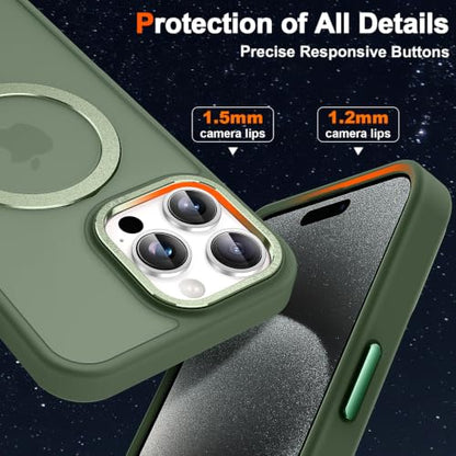Magnetic for iPhone 15 Pro Case with Ring Stand, Midnight Green | Invisible Magnetic Kickstand, 10FT Drop Protection Shockproof, Velvety Touch, Slim Translucent Matte Back - color: Midnight Green, size: Iphone 15 Pro 6.1 inches