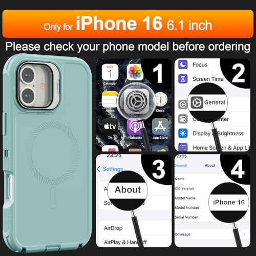 Follaroma for iPhone 16 Case with Magnetic,Heavy Duty Case,6.1'',Mint - color: Mint, size: iPhone 16 6.1''