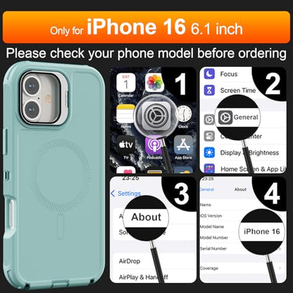 Follaroma for iPhone 16 Case with Magnetic,Heavy Duty Case,6.1'',Mint - color: Mint, size: iPhone 16 6.1''