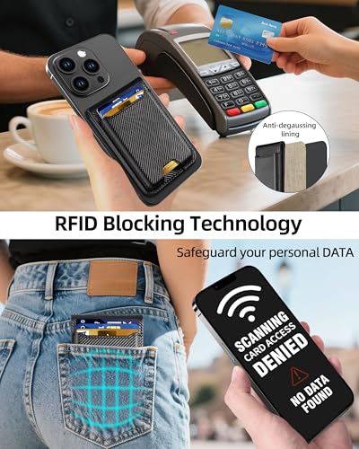 For Magsafe Wallet Stand, 6 Cards Holder, RFID Blocking | Strongest Magnetic Wallet for iPhone 17/16/15/14/13/12 Series, Adjustable Stand, ID Window, Vegan Leather, Black Carbon Fiber - color: Black Carbon Fiber