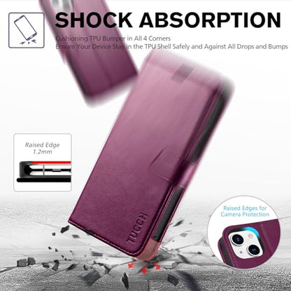 TUCCH Wallet Case for iPhone 13 (6.1") 2021, 3 Card Holders, Plum Purple | RFID Blocking, Viewing Stand, Shockproof TPU Shell, PU Leather, Magnetic Closure, Protective Folio Flip Cover - color: Plum Purple