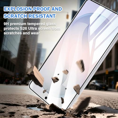 2+1 Compatible for Samsung Galaxy S26 Ultra Screen Protector Glass with Glitter Lens Camera Protector, Easy install Alignment Kit with 9H Tempered Protection for S26 Ultra Screen 6.9 Inch - size: 2 screen protector+1 lens camera protector