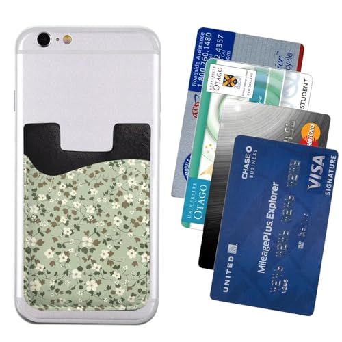 Green Leaf Phone Wallet Cute Sage Green Card Holder Compatible with Most Of Cell Phone Adhesive Card Holder for Phone Wallets Pouch - color: Floral