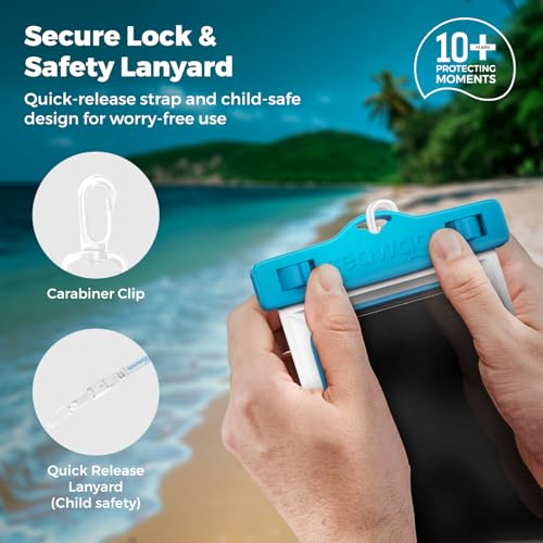 SEAWAG Next Waterproof Phone Pouch, IPX8 Dry Bag for iPhone 16 15 14 13 Pro Max & Samsung Galaxy S25 S24 — Underwater Case, Full Touchscreen, Lanyard, Beach Pool Snorkeling, 1 Pack Blue - color: 1Pack BlueWhite