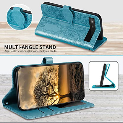 Wallet Case for Google Pixel 6A with Card Holder/Slot,PU Leather Folio Flip Shell [Kickstand][Magnetic Closure][Wrist Strap] Shockproof Cover Fit Google Pixel 6A, Turquoise - color: Turquoise, size: Google Pixel 6A