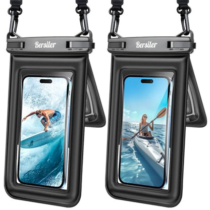 Floating Waterproof Phone Pouch, 2 Pack Up to 8.5", IPX8 | Double Space, Touchscreen, Waterproof Phone Case Dry Bags for iPhone 17 16 15 Pro Max, Beach Cruise Essentials 2026 - color: Black+Black
