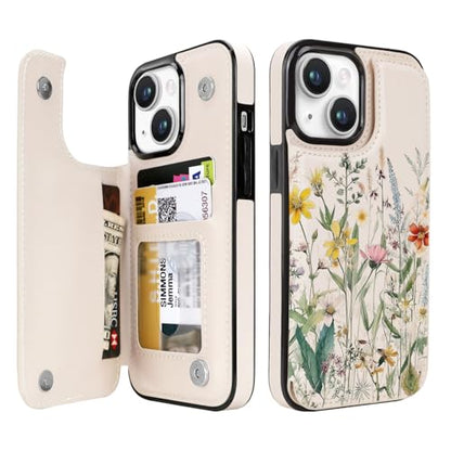 uCOLOR for iPhone 13/14 Wallet Case with Card Holder Desert Flowers | PU Leather RFID Blocking for Women Men Magnetic Clasp Kickstand 6.1" - color: Desert Flowers
