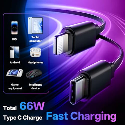 Retractable Car Charger, 4-in-1 Fast Charger with USB-C & USB-A - color: Purple Starry Sky Light