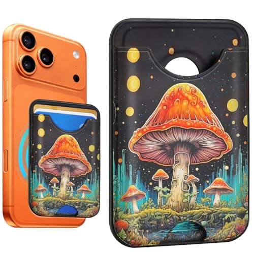 Compatible with Magsafe Wallet Magnetic Card Holder - Black Mushroom Phone Wallets for Women Teen Girls Cute for iPhone 17/16/15/14/13/12 Series Slim for Apple Mag RFID Magnet,Fit 3 Cards - color: Black Mushroom