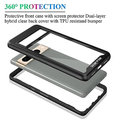 Compatible with Google Pixel 7 Pro Case, Built in Screen Protector Full Body Shockproof Slim Fit Bumper Protective Phone Cover Men Women-Black/Clear - size: Google Pixel 7 Pro