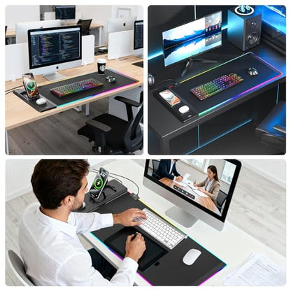 KDD RGB Mouse Pad with Wireless Charging - Desk Mat with Phone Holder and 15W Fast Charger - Gaming Mousepad with Ultra-Smooth Surface, Non-Slip Base - Keyboard Mat for Home Office Gamer Accessories - size: Large