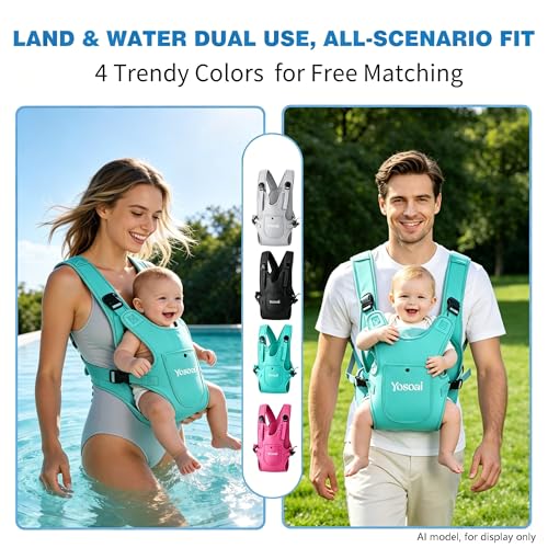 Yosoai Premium Neoprene Water Baby Carrier, Safer Wider 50mm Strap & 60mm Slide Lock Buckle, Ergonomic X+H Back Support, Quick Dry Land & Water Baby Carrier with Waterproof Phone Pouch - color: Lake Blue