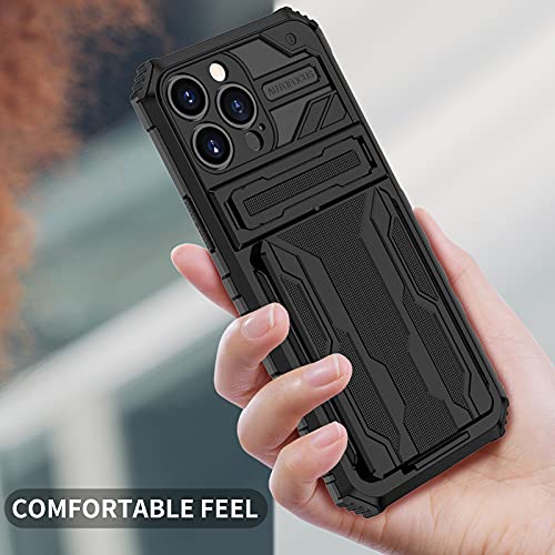 for iPhone 13 Pro Max Wallet Case with Card Holder, Black | Detachable Card Holder, Built-in Kickstand, with Screen Protectors, Military Grade, Full Body Shockproof - size: for iPhone 13 Pro Max - 6.7''