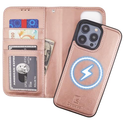 Bocasal for MagSafe Wallet Case Card Holder for iPhone 15 Pro Max Rose Gold - color: Rose Gold for MagSafe