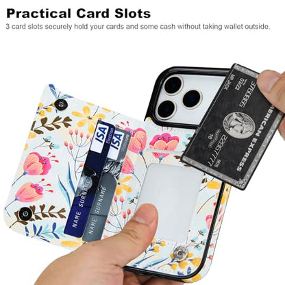 HAOPINSH Wallet Case with Card Holder for iPhone 17 Pro, Floral Flower Pattern Back Flip Folio PU Leather Kickstand Card Slots Case, Double Magnetic Clasp Shockproof Cover 6.3" - color: Floral Flower