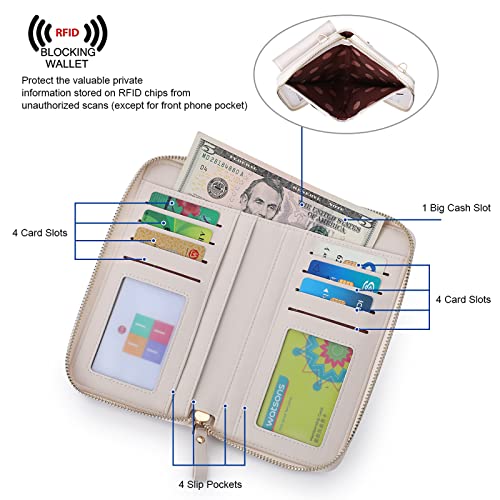 S-ZONE Small Crossbody Bags for Women Phone Purse RFID Blocking Wallet | Card Slots, Vegan Leather, Anti-theft, Multi Pockets, Detachable Adjustable Strap, Travel Eveyday Outing - color: Beige