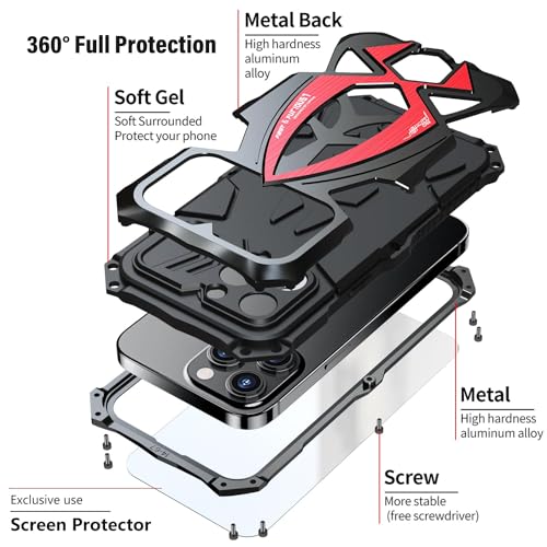 Military Grade Phone Case for iPhone 13 - Black | Armor Heavy Duty, Full Body Cover, Aluminium Bumper, Built-in Silicone Shockproof Dustproof with Screen Protector - color: (13) Black