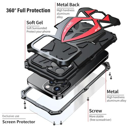 Military Grade Phone Case for iPhone 13 - Black | Armor Heavy Duty, Full Body Cover, Aluminium Bumper, Built-in Silicone Shockproof Dustproof with Screen Protector - color: (13) Black