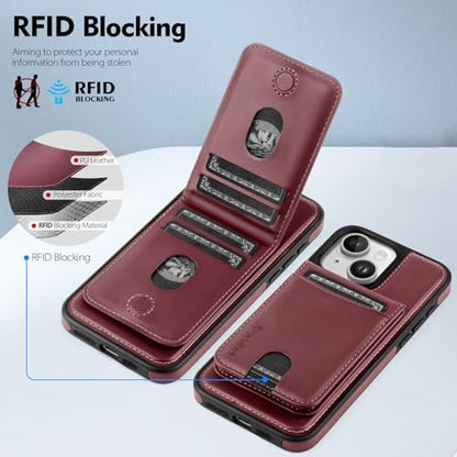 Shieldtop Compatible with MagSafe iPhone 14 Wallet Case,Wine Red | 2 in 1 Detachable Magnetic,Credit Card Holder Slots,RFID Blocking,PU Leather,Kickstand,Flip Folio Phone Cover for Men & Women - color: Wine Red, size: iPhone 14 6.1"