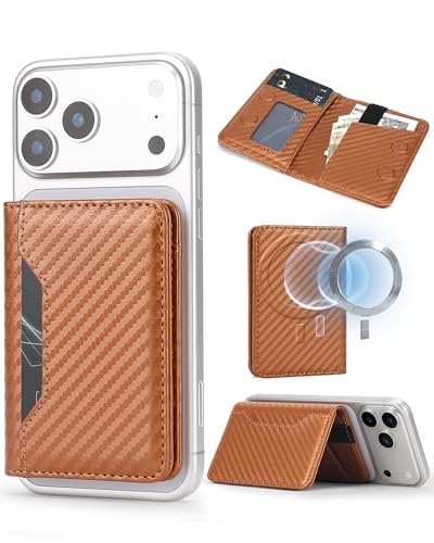 For MagSafe Wallet,Magnetic Card Holder RFID Blocking Wallet with 5 Card Slots & Cash Pocket For iPhone 17/16/ 15/14/ 13/12/ Pro/Max/Plus/Air Carbon Coffee - color: Carbon Coffee