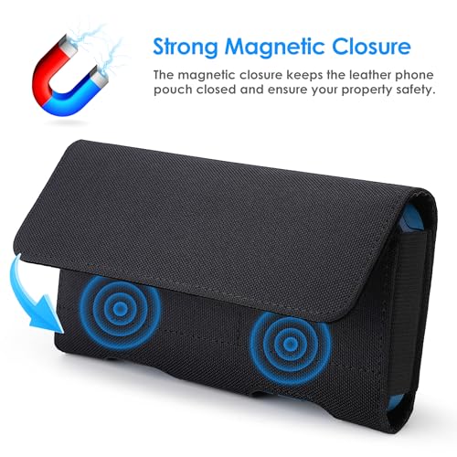 Mopaclle Nylon Phone Holster with Heavy Duty Metal Belt Clip and Card Holder, Compatible with iPhone 17/16/15/14/13/12 Pro and Samsung Galaxy S26/S25/S24/S23/S22/S21/S20 - Black - color: Nylon- Black, size: M(6.0x3.2x0.6)