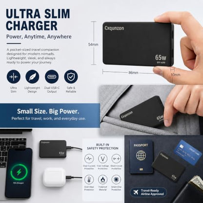 65W Slim USB C Wall Charger - color: Black