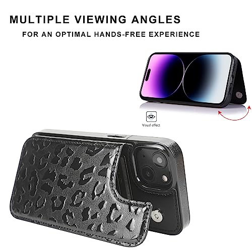 uCOLOR for iPhone 13/14 Wallet Case with Card Holder Black Leopard | PU Leather RFID Blocking for Women Men Magnetic Clasp Kickstand 6.1" - color: Black Leopard