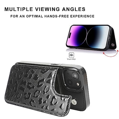 uCOLOR for iPhone 13/14 Wallet Case with Card Holder Black Leopard | PU Leather RFID Blocking for Women Men Magnetic Clasp Kickstand 6.1" - color: Black Leopard