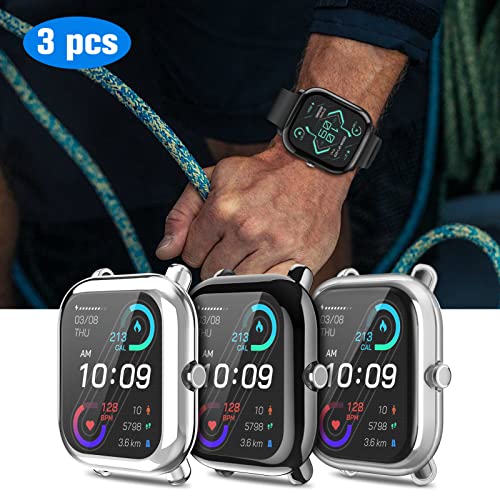Fintie 3 Packs Case Compatible with Amazfit Bip U Pro/S/Lite/1S/GTS 2 Mini - color: Black+Clear+Silver