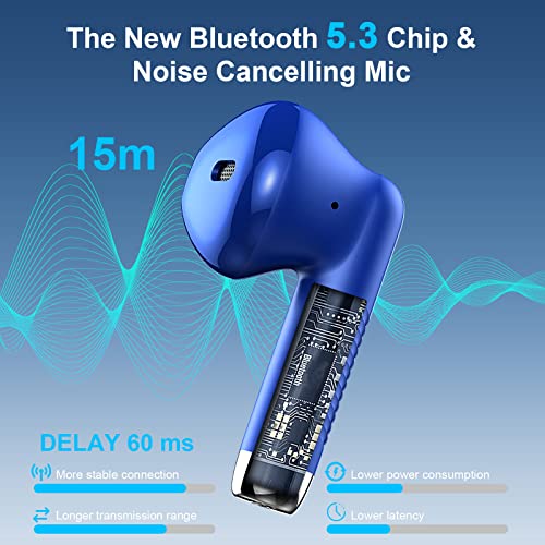 Wireless Earbuds, Bluetooth 5.4 Earbuds Stereo Bass, Bluetooth Headphones - color: dark blue