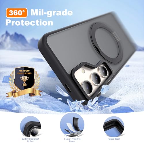 for Samsung Galaxy S23 Case with 360° Spin Stand,Black | 360° Spin Magnetic Ring Stand,Compatible with Magsafe,Military Protection Phone Case - color: Black, size: Samsung Galaxy S23
