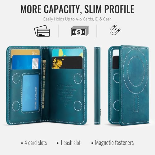 Magnetic Wallet Card Holder with RFID Protection, PU Leather Slim Wallet, Strong Magnet Attachment for iPhone 18/17/16/15/14/13/12 Series Pro Max Plus Mini-Green - color: Green