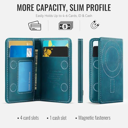 Magnetic Wallet Card Holder with RFID Protection, PU Leather Slim Wallet, Strong Magnet Attachment for iPhone 18/17/16/15/14/13/12 Series Pro Max Plus Mini-Green - color: Green