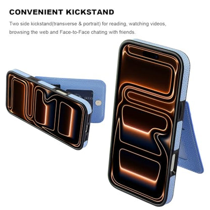 KIHUWEY for iPhone 17 Pro Max Wallet Case Card Holder, Lichee Light Blue | Credit Card Slots, PU Leather, Kickstand, Flip Heavy Duty Protection Cover for Men and Women - color: Lichee Light Blue