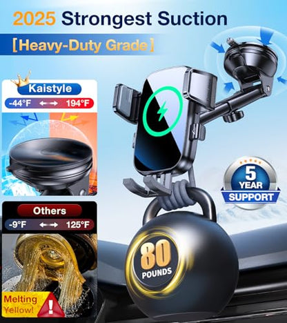 Kaistyle Wireless Car Charger【One Hand Manual Clamping】 Fast Wireless Charger for Car Phone Holder Mount Charger Phone Holders for Your Car Dashboard/Windshield/Vent Truck Mount for iPhone Samsung