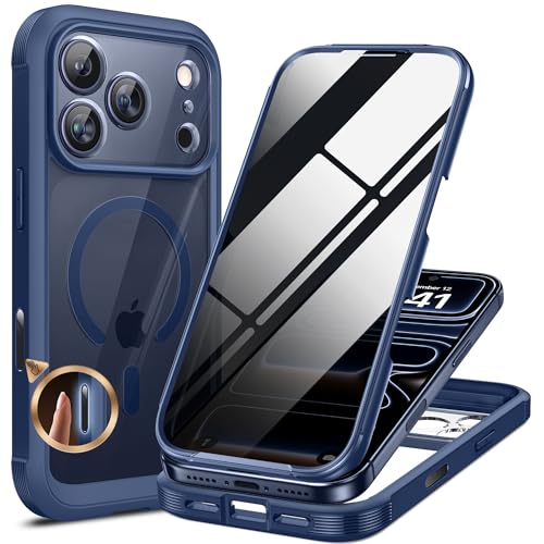 Miracase for iPhone 17 Pro Privacy Series Case, Magsafe, Deep Blue | Built-in Privacy Screen Protector | 360° Full Protection | Colored Bezel & Clear Back | Shock-Absorbent | 6,3 Inch - color: Deep Blue, size: iPhone 17 Pro