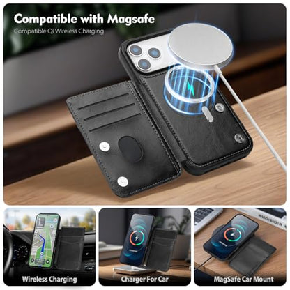 SkyEagle Compatible with MagSafe iPhone 17 Pro Max Case Wallet,Black | Magnetic Clasp,RFID Blocking,PU Leather,Flip Folio Shockproof Phone Cover,with Credit Card Slots & Kickstand for Men & Women - color: Black, size: iPhone 17 Pro Max - 6.9"