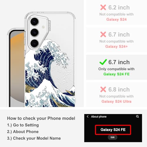 MOSNOVO Case for Samsung Galaxy S24 FE, [Buffertech 6.6ft Military-Grade Drop Protection] [Anti Peel Off Tech] Clear TPU Bumper Phone Case Cover Design - Great Wave - color: Clear - Great Wave, size: Samsung Galaxy S24 FE