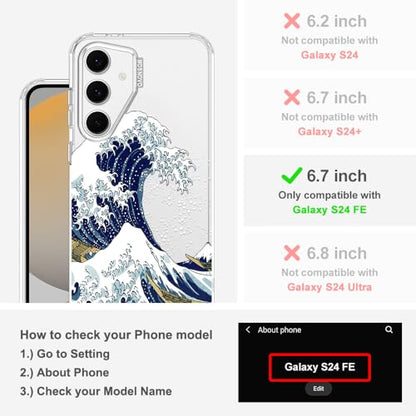 MOSNOVO Case for Samsung Galaxy S24 FE, [Buffertech 6.6ft Military-Grade Drop Protection] [Anti Peel Off Tech] Clear TPU Bumper Phone Case Cover Design - Great Wave - color: Clear - Great Wave, size: Samsung Galaxy S24 FE