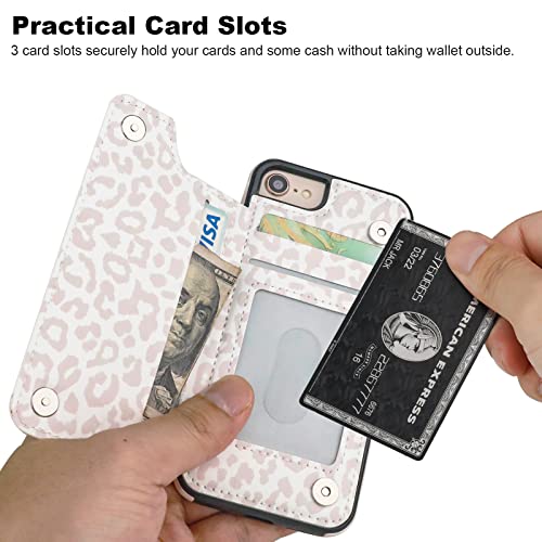 HAOPINSH for iPhone SE(2022) iPhone SE(2020) iPhone 7/8 Wallet Case with Card Holder, White Leopard Cheetah Flip Folio PU Leather Kickstand Card Slots, Double Magnetic Clasp Shockproof 4.7" - color: White Leopard