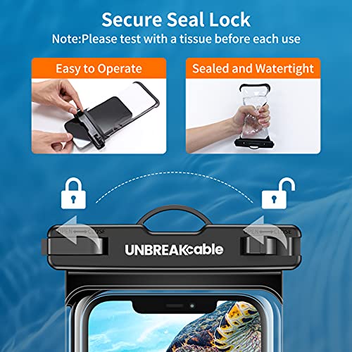 UNBREAKcable Waterproof Phone Pouch-2 Pack IPX8 Waterproof Phone Case for iPhone 17 16 15 14 13 12 Pro Max & Samsung S25 S24 S23-Dry Bag & Travel Essentials for Beach, Pool, Kayak & Cruise-7" Black - color: Black