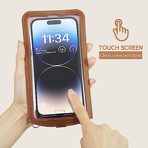 Small Crossbody Bag Cell Phone Purse for Women Men Leather Mini Shoulder Bag Wallet Case with Card Holder Slot Necklace Lanyard for All Phones iPhone Samsung Google up to 7.3" Brown - color: Brown