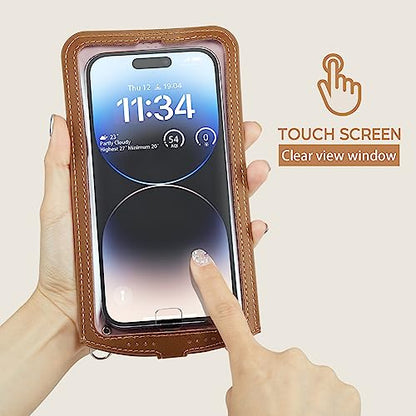 Small Crossbody Bag Cell Phone Purse for Women Men Leather Mini Shoulder Bag Wallet Case with Card Holder Slot Necklace Lanyard for All Phones iPhone Samsung Google up to 7.3" Brown - color: Brown