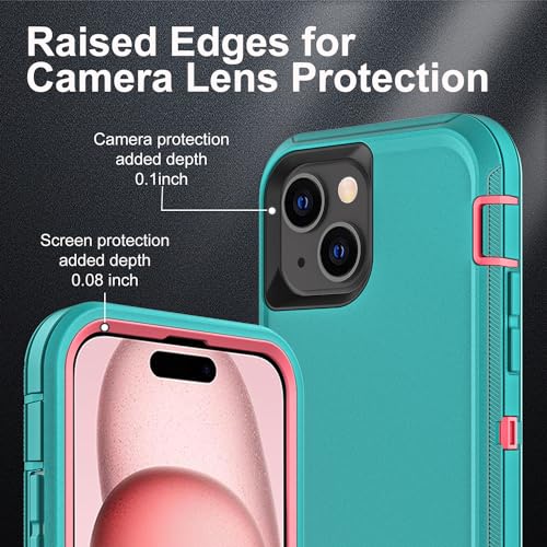 YKHJKLEC for iPhone 15 Case, Military Grade 3 in 1 Heavy Duty Shockproof/Drop Proof/Dust Proof Case with 2Pcs Tempered Glass Screen Protector (Aqua Blue/Pink) - color: Aqua Blue/Pink