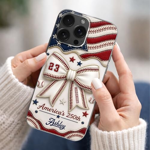 America's Wild Eagles Coquette Bow and Baseball Stitches - Personalized Clear Phone Case Custom Everyday Accessory Meaningful Gift for Loved Ones Unique Gear