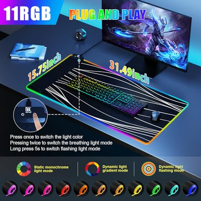 Wireless Charging RGB Mouse Pad with Phone Stand, Large Gaming Desk Mat - color: Wave - 31.5x15.8" Phone Stand No Adapter