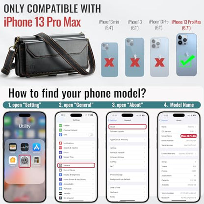 Strapurs Wallet Case Compatible with iPhone 13 Pro Max RFID Blocking 10-Card Holder Soft PU Leather Magnetic Snap Shoulder Strap Zipper Pocket Phone Case Fit for iPhone 13 Pro Max - Black | RFID Blocking 10-Card Holder, Shoulder Lanyard, Wirst Strap, Zipp