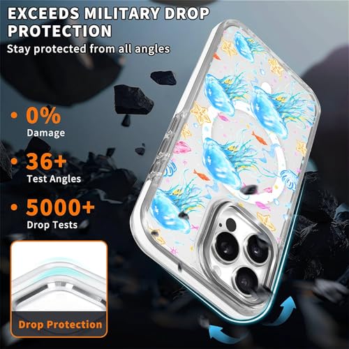 VisEnt Clear Case for iPhone 15 Pro, Magnetic Phone Case, Transparent Slim Cover, Military Grade Protection, Shockproof, Anti-Yellowing, Scratch Resistant, Blue Jellyfish Ocean - color: Blue Jellyfish Ocean, size: Iphone 15 Pro