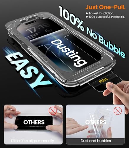 iGluz 4-Pack Privacy Screen Protector for iPhone 16, iPhone 15, and iPhone 14 Pro (6.1"), 25° Anti-Spy Tempered Glass, 9H Hardness, 12FT Drop Resistant, Auto-Align Installation Frame, 3D Curved Edges
