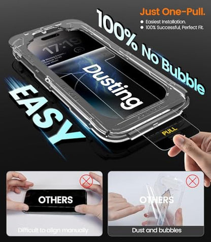 iGluz 4-Pack Privacy Screen Protector for iPhone 16, iPhone 15, and iPhone 14 Pro (6.1"), 25° Anti-Spy Tempered Glass, 9H Hardness, 12FT Drop Resistant, Auto-Align Installation Frame, 3D Curved Edges